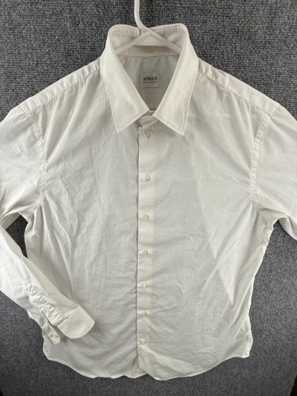 Armani Nylon Cotton Spandex 17 White Button Up Designer Solid Shirt Mens Spread